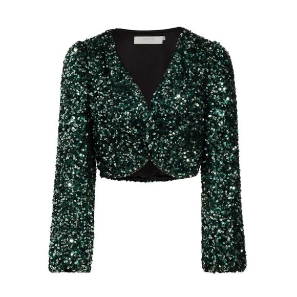 Astr Tops - Astr “Nix” green sequin crop top, medium, new without tags